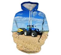 XINRUYI Autumn/Winter 3D-Printed Tractor Series Hooded Sweatshirts for Boys and Girls in a Relaxed Street Style
