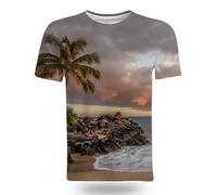 XINRUYI Beach and Seascape 3D-Printed T-Shirt Summer Casual Short-Sleeve T-Shirt for Men and Women in Harajuku Street Style