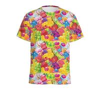 XINRUYI Cartoon Candy Pattern 3D-Printed Gummy T-Shirt for Boys and Girls, Casual Summer Loose-Fit Round Neck Short-Sleeve