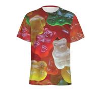 XINRUYI Cartoon Candy Pattern 3D-Printed Gummy T-Shirt for Boys and Girls, Casual Summer Loose-Fit Round Neck Short-Sleeve