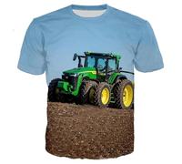 XINRUYI Cute 3D-printed car tractor T-shirt, summer casual unisex clothing for boys and girls