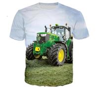 XINRUYI Cute 3D-printed car tractor T-shirt, summer casual unisex clothing for boys and girls