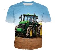 XINRUYI Cute 3D-printed car tractor T-shirt, summer casual unisex top for boys and girls