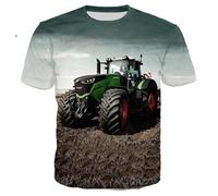 XINRUYI Cute 3D-printed car tractor T-shirt, summer casual unisex top for boys and girls