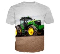 XINRUYI Cute 3D Printed Car Tractor T-Shirt, Summer Casual, Unisex Top for Boys and Girls