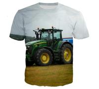 XINRUYI Cute 3D-printed car tractor T-shirt, summer casual unisex top for boys and girls