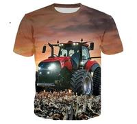 XINRUYI Farm Field Auto Tractor Printed T-Shirt Casual Street Boys Girls Round Neck Top Clothing