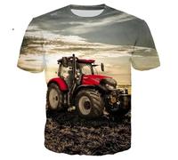 XINRUYI Farm Field Auto Tractor Printed T-Shirt Casual Street Boys Girls Round Neck Top Clothing