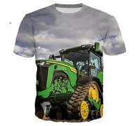 XINRUYI Farm Field Car Tractor Print T-shirt Casual Street Boys Girls Round Neck Top Clothing