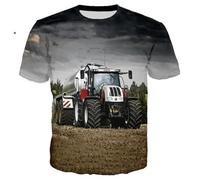 XINRUYI Farm Field Car Tractor Printed T-Shirt Casual Street Boys Girls Crew Neck Top Clothing