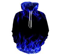 XINRUYI Multi-coloured blue flame hooded sweatshirt 3D hoodie for men and women, autumn/winter fun pullover clothing