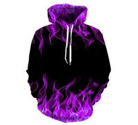 XINRUYI Multicoloured Purple Flame Hooded Sweatshirt 3D Sweatshirt for Men and Women Autumn/Winter Fun Pullover Clothing