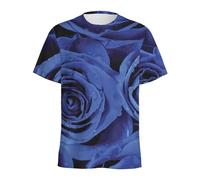 XINRUYI Red and Pink Rose Floral Pattern T-Shirt with 3D Printed Plants, Men's and Women's Round Neck Loose Short Sleeve