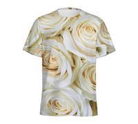 XINRUYI Red and Pink Rose Floral Pattern T-Shirt with 3D Printed Plants, Round Neck, Loose-Fit Short-Sleeve for Men and Women