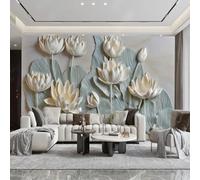 XINRUYI Self Adhesive PVC Mural 3D Wallpaper Light Blue Embossed Lotus Wall Cloth Living Room Bedroom Background Wall Decoration
