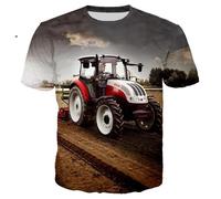 XINRUYI Summer tractor pattern fun T-shirt casual 3D printed Harajuku style boys and girls round neck short sleeves