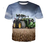 XINRUYI Summer Tractor Pattern Fun T-Shirt Casual 3D Printed Harajuku Style for Boys and Girls Round Neck Short Sleeve
