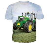 XINRUYI Summer Tractor Pattern Fun T-Shirt Casual 3D Printed Harajuku Style for Boys and Girls Round Neck Short Sleeve