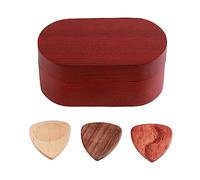 XinrZythrop Wooden Guitar Pick Box Set, Plectrum Storage Holder Case, Solid Wood Instrument Accessories with 3 Picks, Portable Guitar Pick Organizer for Bass Mandolin Banjo Ukulele Players