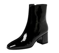 XINSDOAKK Ankle Boots for Women Patent Pointed Toe Booties Solid Chunky Heel Boots Leisure Side Zipper Boots Retro Look Short Boots Fancy Dress Party Shoes Mid Block Heels