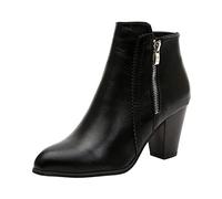 XINSDOAKK Women's Ankle Boots - Patent Pointed Toe Booties, Chunky Heel, Side Zipper, Retro Look, Party Shoes, Mid Block Heels