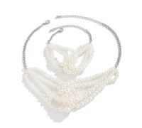 Xinsheinelry 2 Pieces Set Elegant Multilayer Pearls Necklace and Twin Knotted Jewelry Beaded Accessories for Women Fashionable Pearls Set