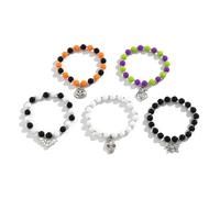 Xinsheinelry 5Pieces Pumpkin Skull Bat Bracelets for Halloween Jewelry Beaded Handchain Personalized Set for Women Girl Teen Skull Bat Spiders Charm Bracelets Halloween