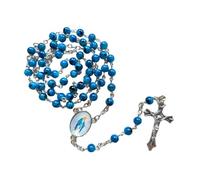 Xinsheinelry 6mm Glass Beads Rosary Necklace Catholic Crucifix Cross Pendant Virgin Chokers Necklaces for Women Men Religious Jewelry Personalized Necklace