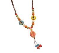 Xinsheinelry Colorful Ceramic Beads Floral Pendant Necklace Elegant Long Sweater Chain for Casual or Party Wear Women ' s Neck Jewelry