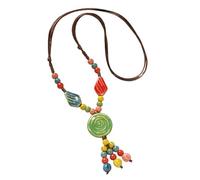 Xinsheinelry Colorful Ceramic Beads Floral Pendant Necklace Elegant Long Sweater Chain for Casual or Party Wear Women ' s Neck Jewelry