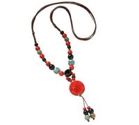 Xinsheinelry Colorful Ceramic Beads Floral Pendant Necklace Elegant Long Sweater Chain for Casual or Party Wear Women ' s Neck Jewelry