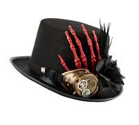 Xinsheinelry Elegant Wool Top Hat With Dark Series Flower Feathered For Halloween Cosplay Parties Victorian Goggles Headpiece
