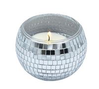 Xinsheinelry Round Ball Silver Candle Holder Jar Thick Acrylic Mirrored Ball Candle Stand Container for Wedding Table