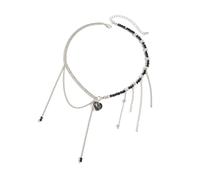 Xinsheinelry Sparkling Crystal Accent Heart Tassels Beaded Necklace Protective Coating Neckchain Long Time Wear for Dating Event Black Necklaces for Women