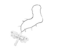 Xinsheinelry Stylish Gothic Jewelry Winged Crucifix Necklace Adjustable Sweater Chain Accessory Jewelry for Everyday Wear Stainless Steel Meet Chain