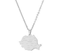 Xinsheinelry Vintage Romania Map Necklace Simple Flag Symbol Necklace Jewelry Stainless Steel Country Outline Pendant Necklace