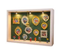 Xinsheinelry Wooden Memory Shadows Box with 10 Miniature Photo Frames 8 Figurines and Adjustable Lighting for Craft Home Decors Craft Miniature Museums Shade Box