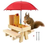 Xinsheinelry Wooden Squirrel Feeders for Outside Squirrel Feeder Table Picnic Table Corn Holder Cute Wood Feeding Station Picnic Feeder with Tray Kit with Umbrella on for Fence