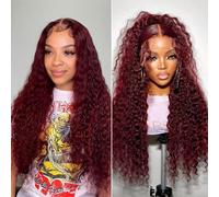 xinshow 99J Burgundy Lace Front Wig Human Hair Deep Wave Wigs for Black Women Glueless 13x5 HD Lace Curly Remy Human Hair Pre Cut
