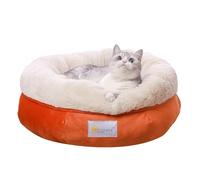 XINSOURCE Cozy Round Pet Bed, Cats Bed, Dogs Bed. Super Soft Plush Interior for Ultimate Comfort. High Walls Provide Extra Support. Non-Slip. Machine Washable. (Orange+Creamy White, Small)