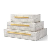 XINSTAR Faux Ivory Shagreen Leather Decorative Boxes,Decorative Storage Boxes With Lids 3 Pcs Set,Storage Boxes Jewelry Organizer,Women'S Accessory Organizer Men'S Jewelry Organizer (Ivory)