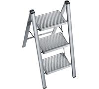 XinSunho 3 Step Folding Steel Ladder with Wide Non-Slip Pedal, Step Ladder, Small Ladder, Household Ladder, Maximum Load 150 kg for Kitchen, Home, Office, Grey