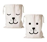 XINSUO® 2 pcs Canvas Drawstring Laundry Bags Washable,60 x 48 cm Canvas Laundry Bag with Drawstring,Large capacity for multiple garments,Machine washable(Smiling Bear)