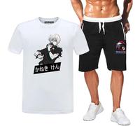 XINTAYEL Tokyo Ghoul Summer Tracksuit for Men Anime Cosplay Kaneki Ken Print T-Shirt and Shorts Set Harajuku Sportswear