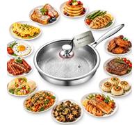 Xintianwang 100% Pure Titanium Frying Pan with Lid, Titanium Cookware，28cm | Lotus Leaf Titanium Frying Pan with Heat-Insulated Ergonomic Handle, Safe to 500°F (260°C) for Induction, Gas & Camping