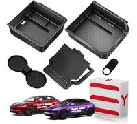 XINTUO Tesla Model Y Juniper 2025 2026 & Model 3 Highland 2024 2026 Center Console Organizer Tray [Slide Smoothly + Easy Installation] Cup Holder for Tesla Model Y Juniper Accessories
