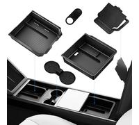 XINTUO Upgraded Tesla Model Y Juniper Accessories 2026-2025 Center Console Organizer Tray 5PCS for Tesla Model 3 Accessories 2025 Highland, Hidden Storage Box, Cup Holder & Armrest Drawer Organizer