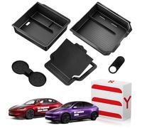 XINTUO Upgraded Tesla Model Y Juniper Accessories 2026-2025 Center Console Organizer Tray 5PCS for Tesla Model 3 Accessories 2025 Highland, Hidden Storage Box, Cup Holder & Armrest Drawer Organizer