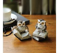 XinTX 2 Pieces Owl Statues Decor,Owl Reading Book Figurine Cute Crafted Statue for Home Office Living Room Decoration, Animal Sculptures Collection BFF for Owls Lovers
