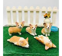 XinTX 5-Pack Hand-Made Painted Corgi Sculpture Figurine, Pet Dog Ornament Decoration, Corgi Collectibles, Pembroke Welsh Corgi Art (Corgi 5-Pack)
